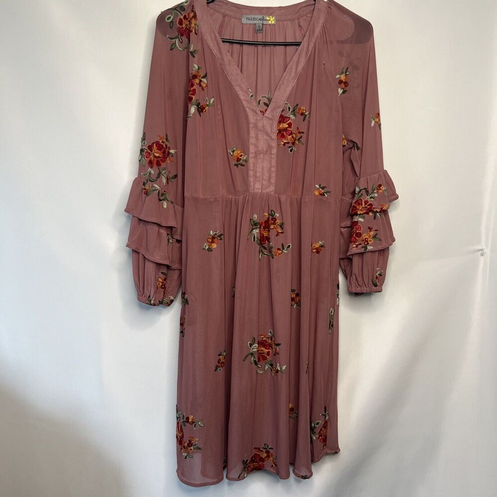 Anthropologie Fig and Flower Women's Tunic Blouse Dress Size S Floral Embroidery